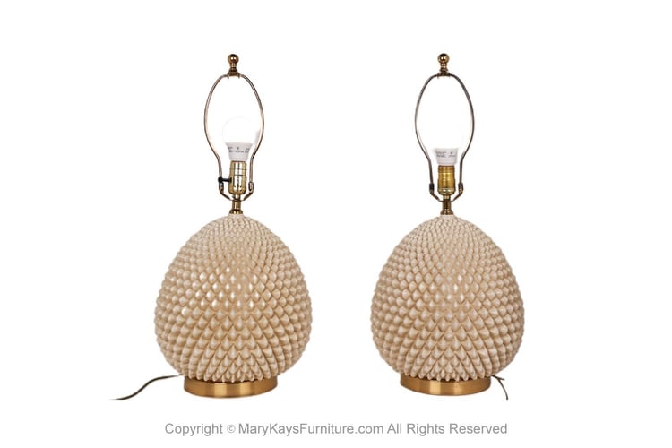 Vintage Pair Hollywood Regency Style Pineapple Ceramic Table Lamps 
