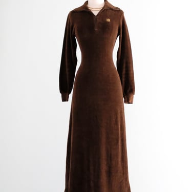 Luxurious 1970's Givenchy Chocolate Velour Robe Gown / SM