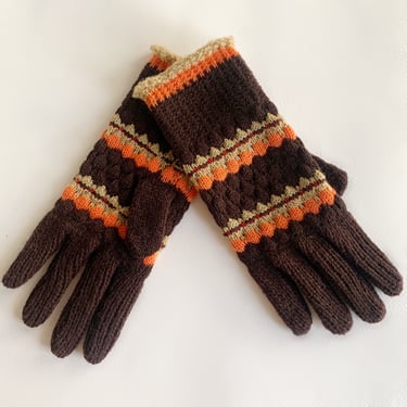 1940s Deadstock Wool Knit Gloves - Brown and Orange - Kid's Size 5