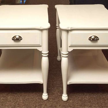 Pair Of White Finished Cookie Cutter Edges 1 Drawer & Shelf Side Tables