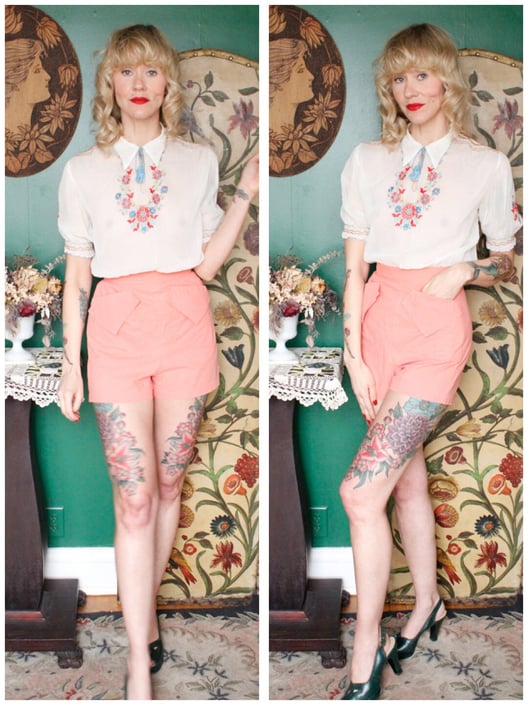 1950s Shorts // Queen Cotton Coral Shorts // vintage 50s shorts 