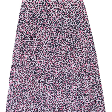 Zadig &amp; Voltaire - Navy, Pink, &amp; White Leopard Print Maxi Skirt Sz XL