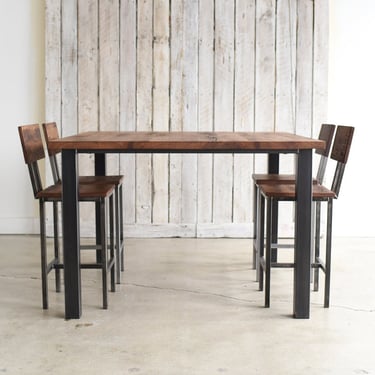 Solid Wood Bar Height Pub Table / Reclaimed Wood and Steel Pub Table / Metal Post Leg 