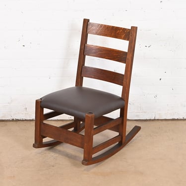 Signed Gustav Stickley Antique Mission Oak Arts & Crafts Sewing Rocking Chair, Circa 1900