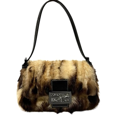 Fendi Brown Fur Mini Baguette Bag