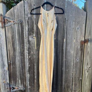 VTG 90s Caché Champagne Satin Long Gown 