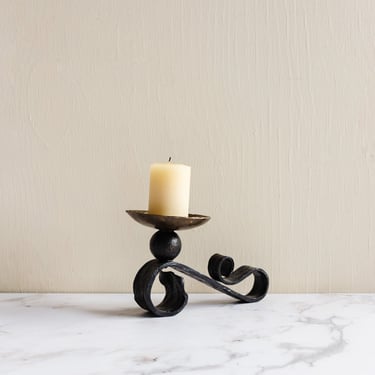 1950s French brutalist cast iron candle holder