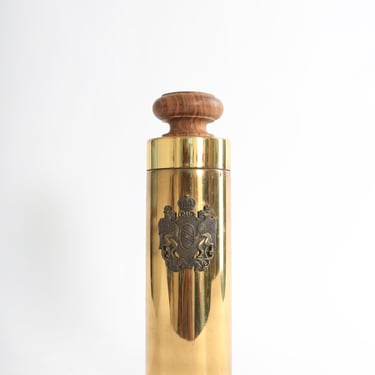 Vintage Tommi Parzinger Italian brass cocktail shaker | Brass walnut Hollywood Regency Italian crest shaker 