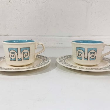 Vintage Mid Century Atomic Taylorstone Corinthian Cups Saucers Coffee Service Tea Plate Aqua Blue Atomic Set of 2 MCM Mad Men 1960s 1950s 