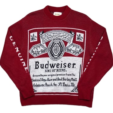 Vintage 80s Budweiser King of Beers Genuine Made in USA Double Sided Knit Sweater Pullover Size Large 