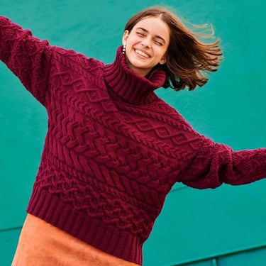 Cable Sweater in Burgundy