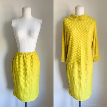 Vintage 1960s Mustard Yellow Sweater Dress set / M 