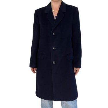 Vintage 1970s Oversized Navy Blue 100% Wool Winter Long Trench Coat Sz L 