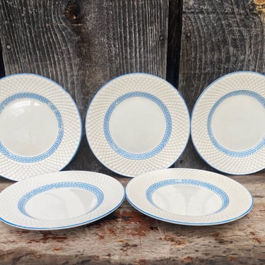 Blue Plate Set -- Spodes Mansard Copeland Plates --Set of 5 Plates -- Bread Plates -- Desert Plates -- Vintage Blue Plates -- English Plates 