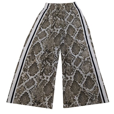 Norma Kamali -Grey, White & Black Snakeskin Print Side Stripe Wide Leg Pants Sz XXS