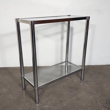 1970s Vintage Small Chrome and Glass Display / Console Table 