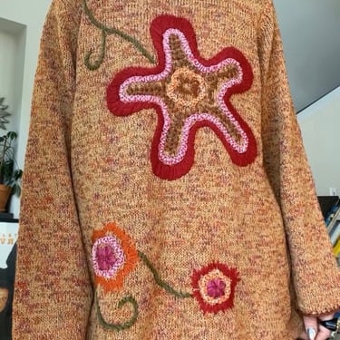 VTG Floral Appliqué Knit Sweater 