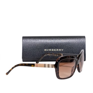 Burberry - Brown Rounded Square Sunglasses w/ Signature Plaid Sides