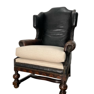English 19th Century Leather Wingback Chair