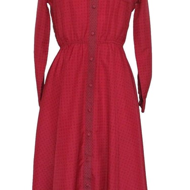 Shirt Dress, Vintage Lanvin, Size 6 Women, Red Polyester, Long Sleeve, Midi 