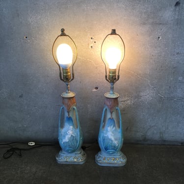 Pair of Antique Ceramic Table Lamps by J. Carnes
