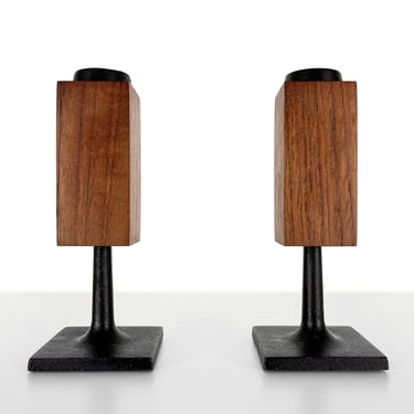 Teak and Cast Iron Candleholders by Random Industries - a Pair 