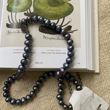 Vintage Real Black Pearl Silk Strung Necklace 
