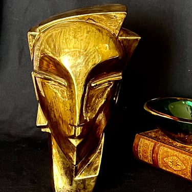 Modernist Sculpture, Artistic Head, Metallic Gold Finish, Abstract Sculptural, Ceramic Porcelain, Vintage Mantel Decor 