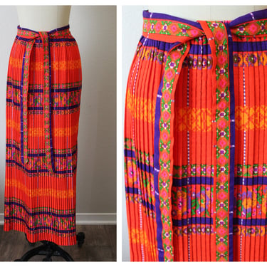 Vintage 1960s Neon Micro Pleated accordion Maxi Skirt Rhapsody psychedelic  // xs US 2 4 6 8 small medium fits many sizes 