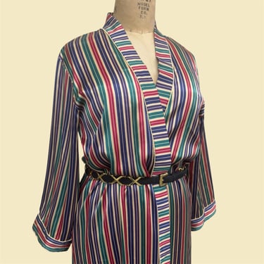 Vintage Christian Dior Robe Retro 1990s Mens + Size Small + Stripes + Polyester + House Coat +  Designer + Loungewear + Long Length + Unisex 