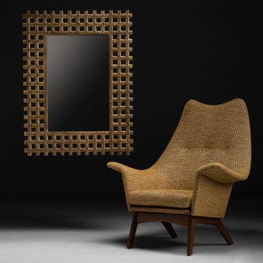 Carved Gilt Mirror / Wingback Lounge Chair by Adrian Pearsall