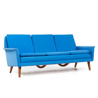 Finn Juhl Style Mid Century Danish Teak Blue Sofa - mcm 