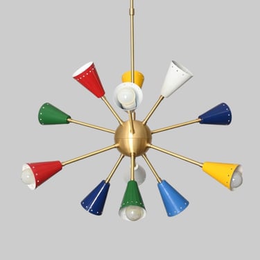 Stilnovo Style Colorfull Brass Sputnik Chandelier 12 Lights 