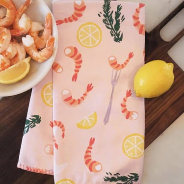 Shrimp Cocktail Tea Towel with Embroidered Detail