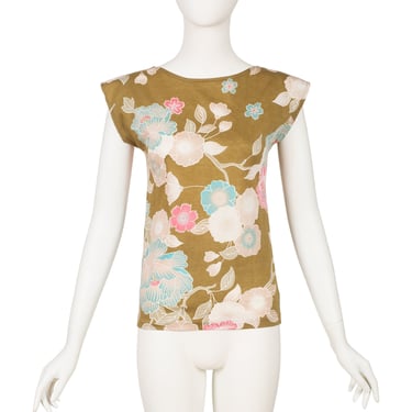 Kenzo 1981 S/S Vintage Floral Cotton Jersey Cap Sleeve Top 