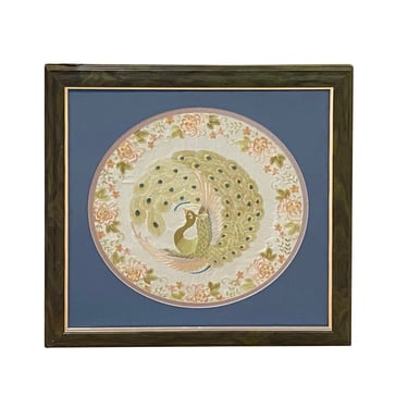 Oriental Chinese Artistic Peacock Embroidery Framed Wall Decor ws3407E 