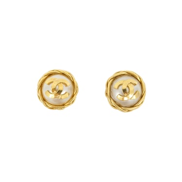 1995 Chanel Rope Accent Pearl Logo Earrings