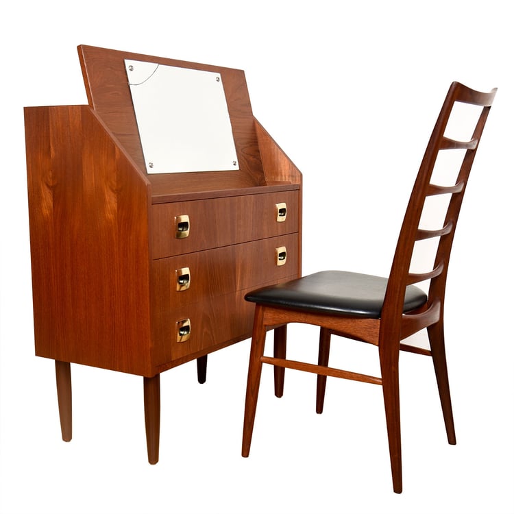 Danish Teak Secretary-Desk | Dresser w. Lift-Up Mirror