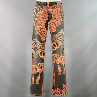 JUST CAVALLI Size 27 Grey Pink Gold Cotton Blend Abstract Tassels Jeans