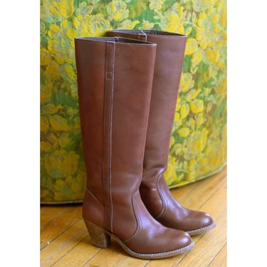 Vintage Bort Carleton Boots Size 6.5 M Brown Leather Pull On Western Cowboy 70 main image 4