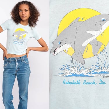 80s Dolphin Shirt -- Rehoboth Beach Shirt Graphic Tshirt Retro T Shirt Delaware Vintage Beach Top Under The Sea Tee Extra Small xs xxs 