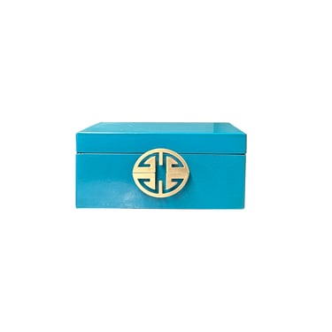 Medium Oriental Round Hardware Turquoise blue Rectangular Container Box ws3835BE 