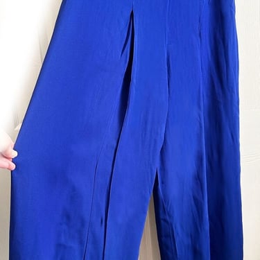 YSL Yves Saint Laurent VINTAGE Pants Trousers Blue Size 16, Wide Leg, 1990's Palazzo Pants Divided Skirt Dress 