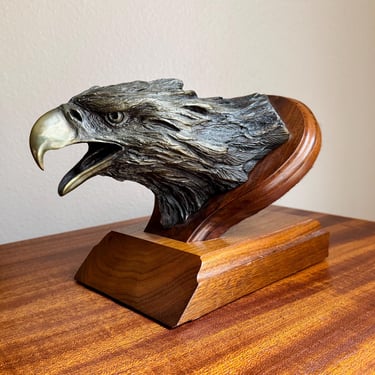 Vintage Lorenzo Ghiglieri Bronze Bald Eagle Head Sculpture, Signed Listed Artist 