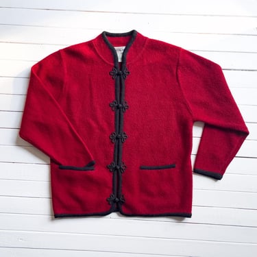 red wool sweater 90s vintage Crystal Kobe wool cardigan 