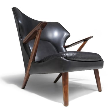 Kurt Olsen Danish Rosewood Black Leather Bear Chair