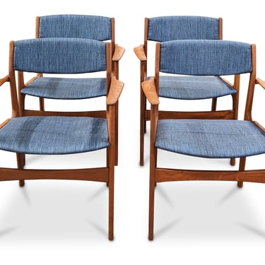4 Teak Arm Chairs w Blue Upholstery - 052330