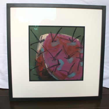 Purple cactus mixed media original art, framed and matted | original Texas and southwestern art | copper, green, black and purple 