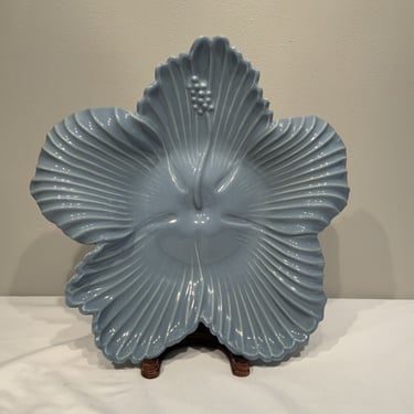 Abingdon USA Pottery Blue Hibiscus Flower Console Bowl Dish, gifts for her, retro console bowl dish, Hawaiian flower decor, gifts for mom 