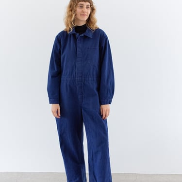 Vintage Navy Blue Jumpsuit | Herringbone Twill Cotton Coverall Mechanic Suit Boilersuit Onesie | M L | 